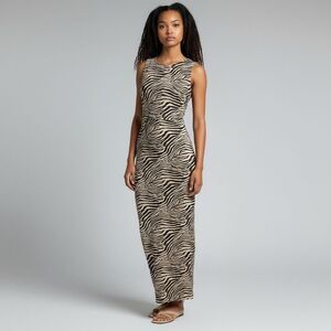 Forever 21 Cream & Black zebra Animal Print Sleeveless Open Back Maxi Dress L